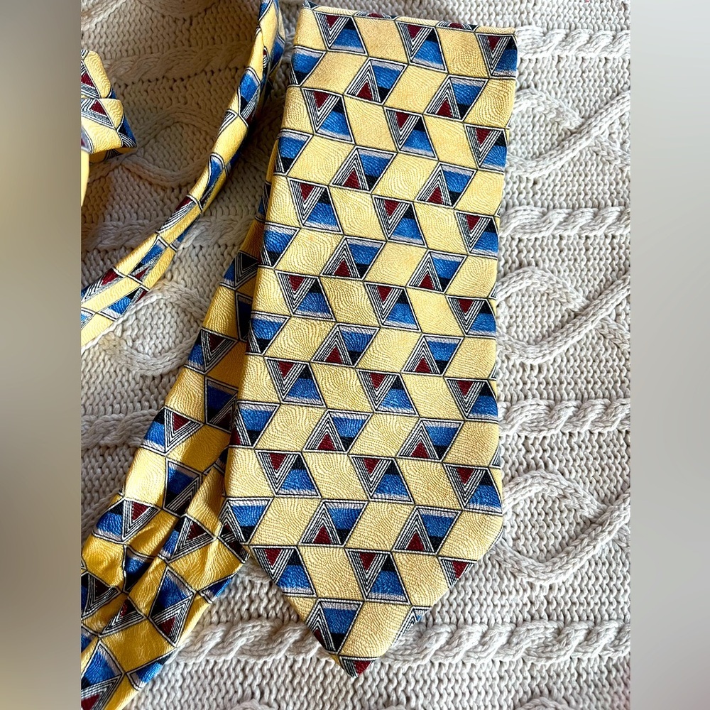 Gianfranco Ruffini Italy Yellow & Blue Silk Tie